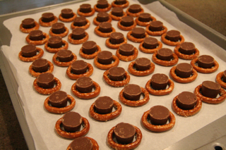 Pretzel turtles recipe before they are placed in the oven